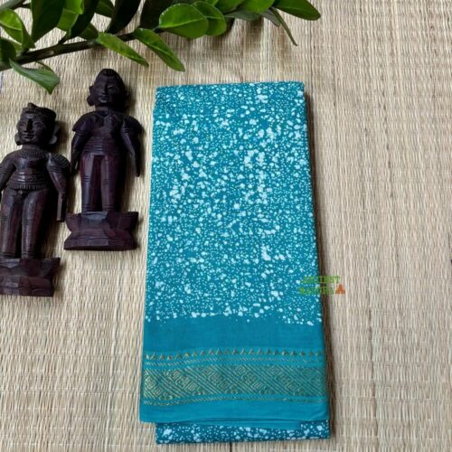 Teal premium spray dot sungudi saree — 120 count Alli Thelicha technique