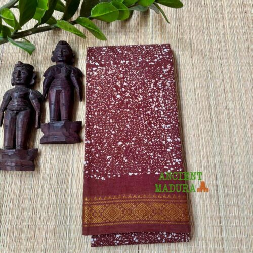Brown premium spray dot sungudi saree — 120 count Alli Thelicha technique