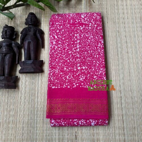 Rani pink premium spray dot sungudi saree — 120 count Alli Thelicha technique