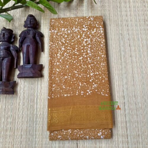 Mustard yellow premium spray dot sungudi saree — 120 count Alli Thelicha technique with white dots