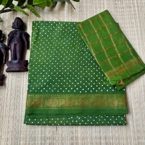 green single dot premium sungudi saree