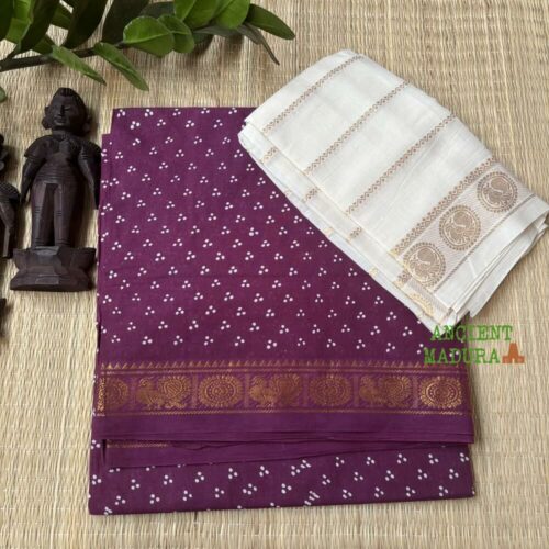 Jamun deep magenta-purple 120 count premium sungudi saree