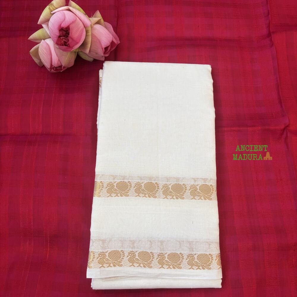 White Rettapet peacock border sungudi saree