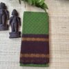Olive green Mukkati sungudi saree with maroon Rettapet Rudraksha border, Madurai handcrafted cotton saree