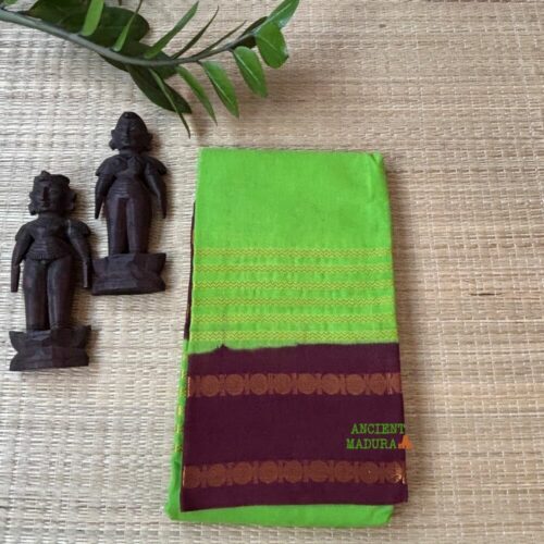 Parrot green Neli Velthari sungudi saree with maroon Rettapet Rudraksha border, Madurai handcrafted cotton saree