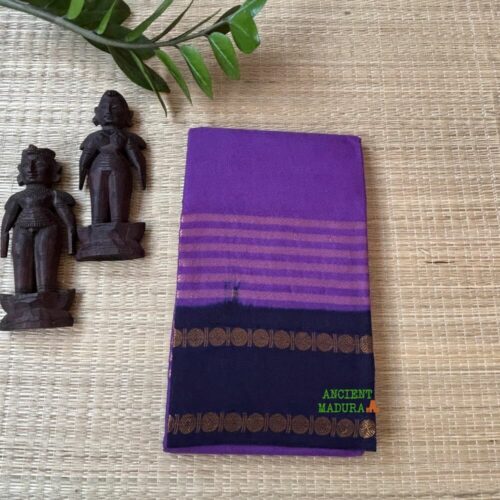 Purple Neli Velthari sungudi saree with dark blue Rettapet Rudraksha border, Madurai handcrafted cotton saree