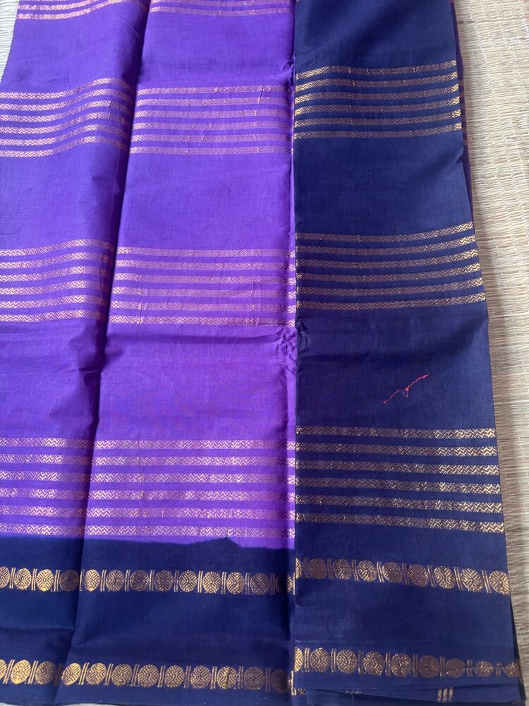 Purple Neli Velthari sungudi saree with dark blue Rettapet Rudraksha border, Madurai handcrafted cotton saree