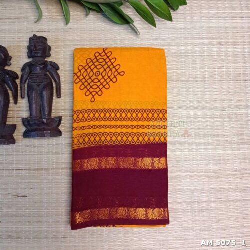 Mango yellow Kolam Sungudi Saree