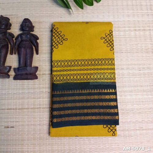 Mustard yellow with olive green Kolam Sungudi Saree