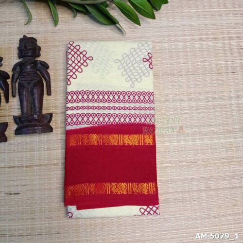 Cream kolam Sungudi Saree