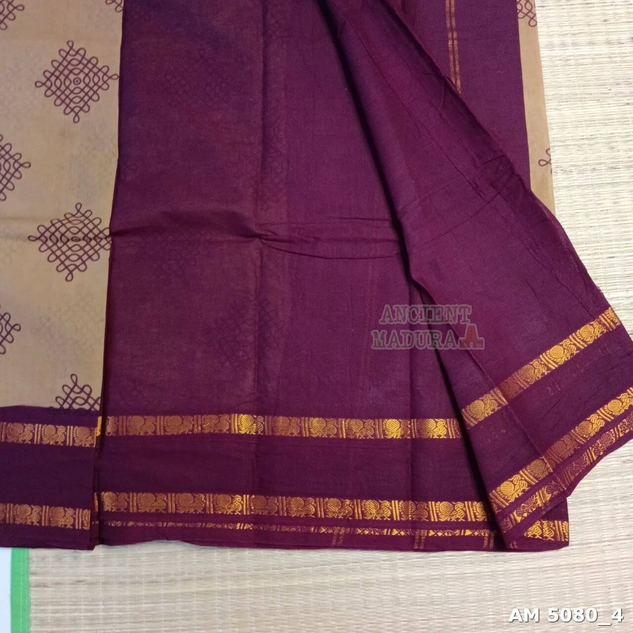 Beige Kolam Sungudi Saree