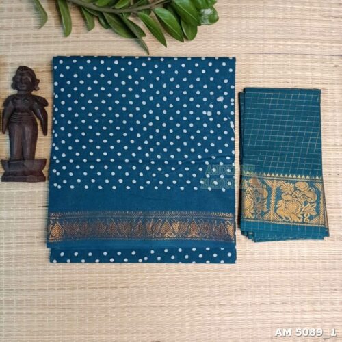 Premium Blue single dot Sungudi saree