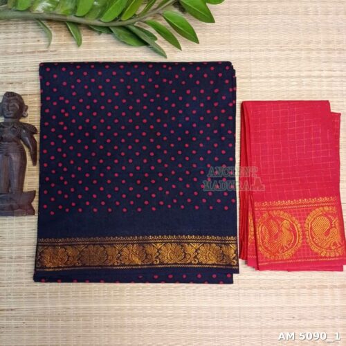 Premium navy blue single dot Sungudi saree