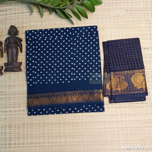 Premium dark blue single dot Sungudi saree