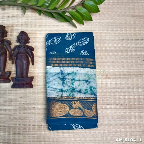 Peacock Blue Musical Batik Sungudi Saree