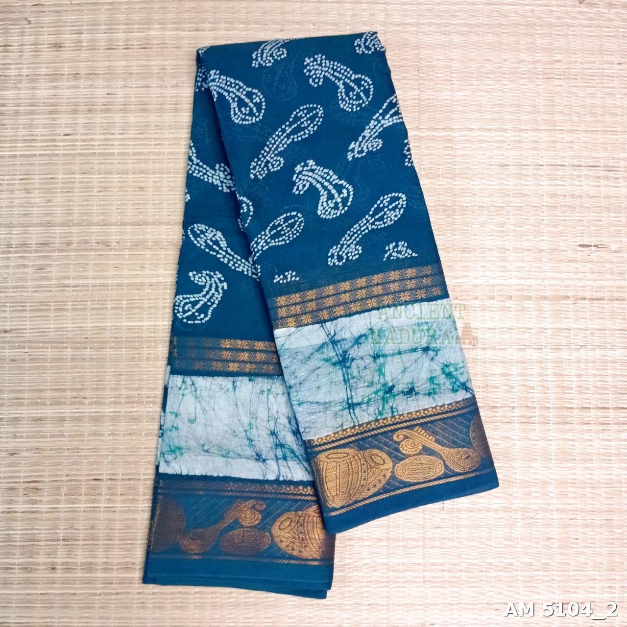Peacock Blue Musical Batik Sungudi Saree