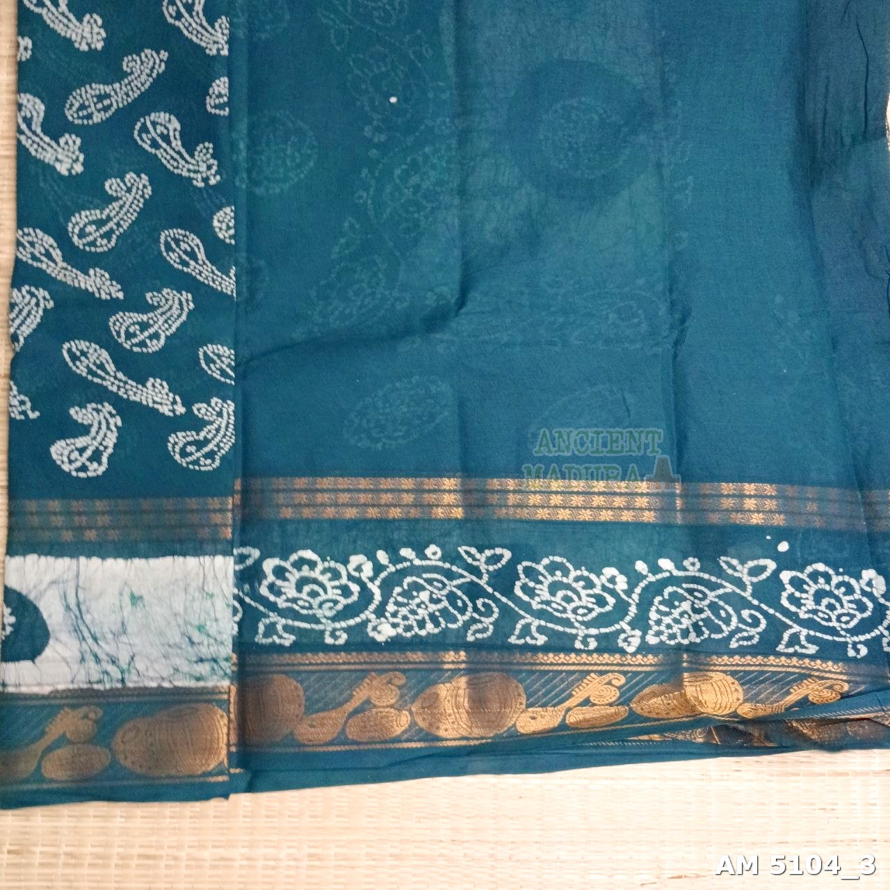 Peacock Blue Musical Batik Sungudi Saree