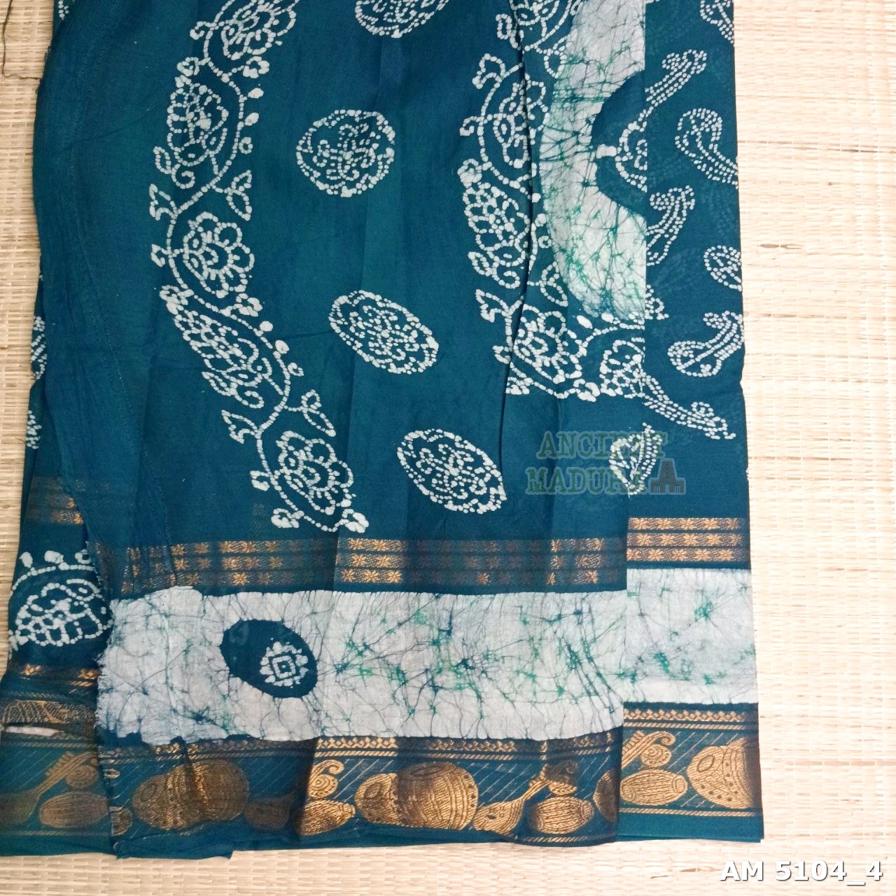 Peacock Blue Musical Batik Sungudi Saree