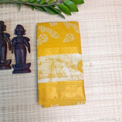 Light Yellow Musical Batik Sungudi Saree