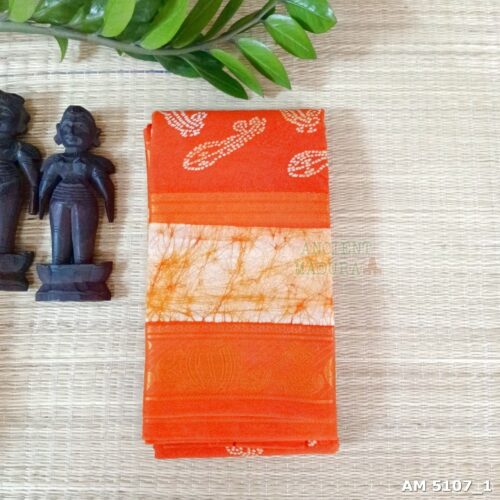 Kanakambaram Orange Musical Batik Sungudi Saree