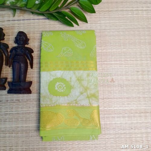 Lime Green Musical Batik Sungudi Saree
