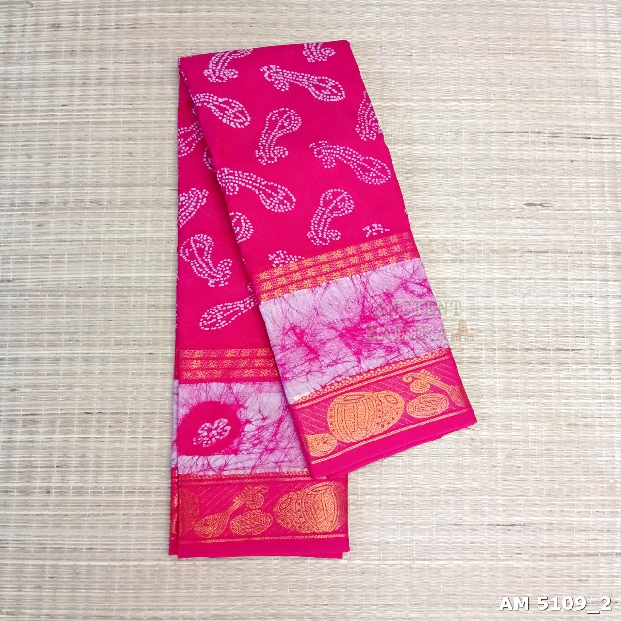 Rani Pink Musical Batik Sungudi Saree