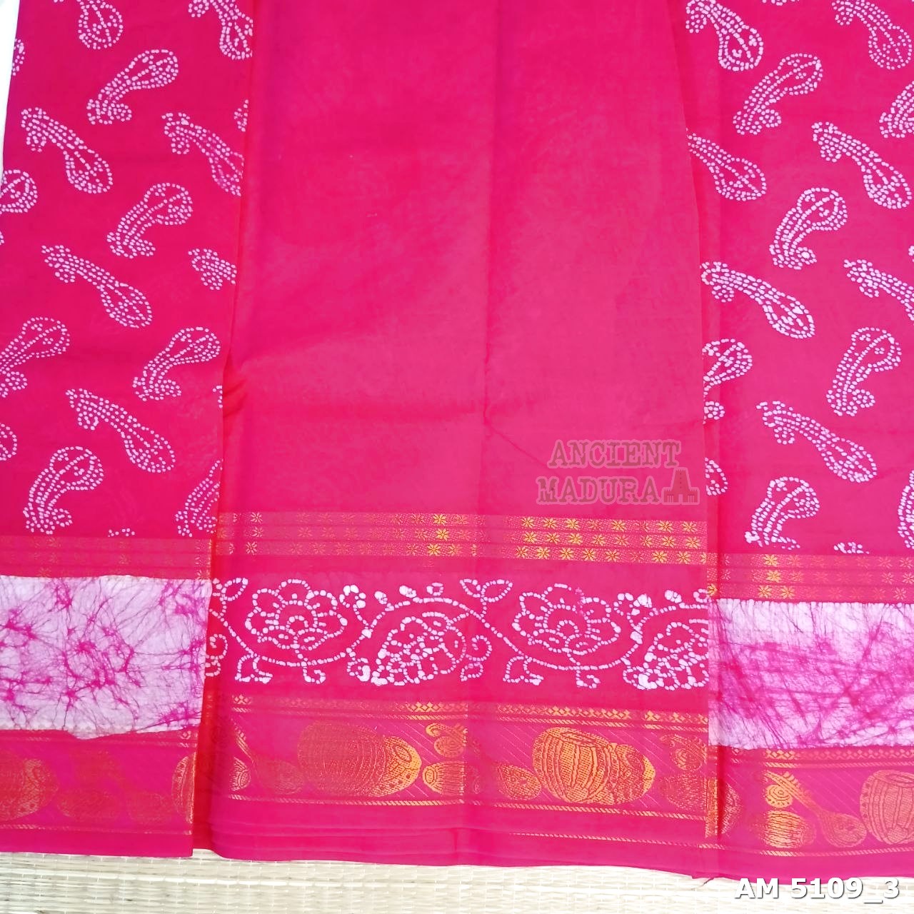 Rani Pink Musical Batik Sungudi Saree