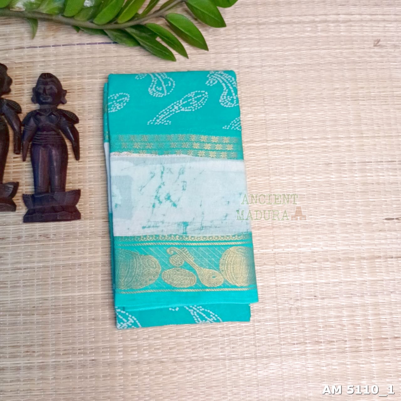 Turquoise Blue Musical Batik Sungudi Saree