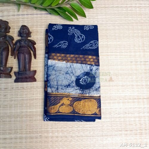 Navy Blue Musical Batik Sungudi Saree