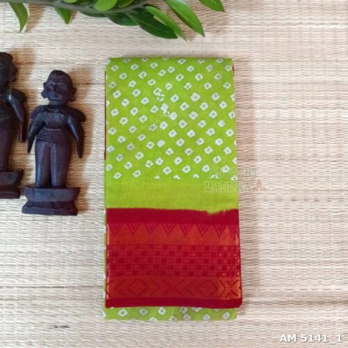 Parrot green Dotted Batik Sungudi Saree