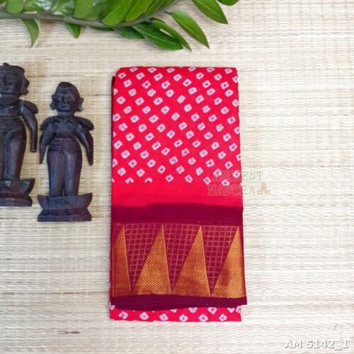 Red Dotted Batik Sungudi Saree